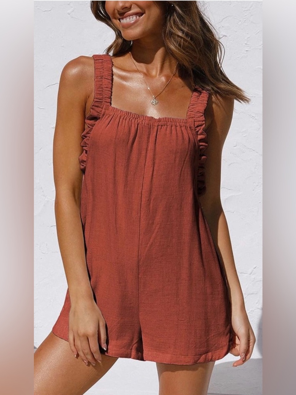Rust Orange Ruffle Romper - Picture 3 of 5
